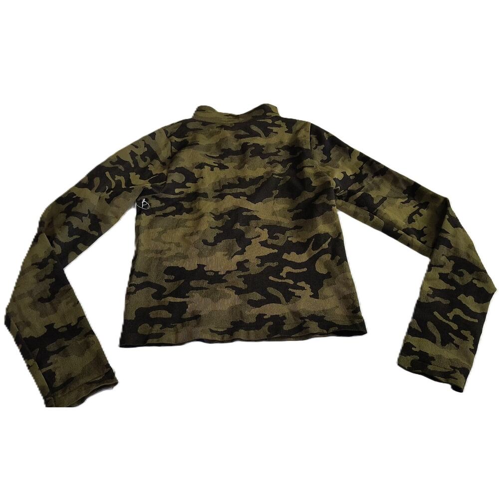 90s Girls 1/4 Zip Collared Long Sleeve Camo Print Top Outdoor Brown Size S G001 - Picture 5 of 5
